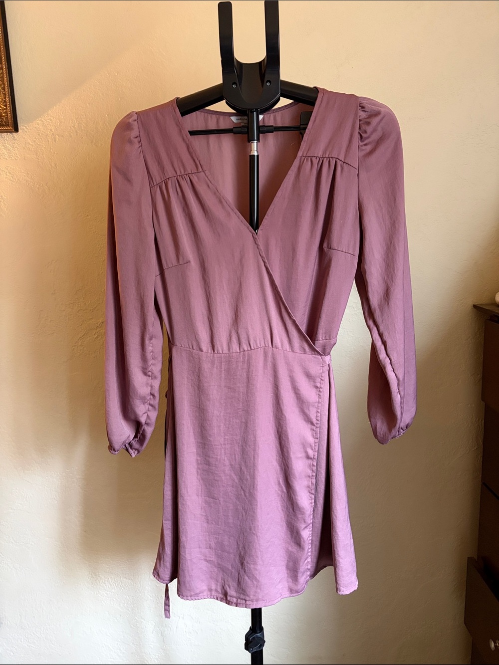 American Eagle Women’s Mauve true Wrap Dress with Puff Sleeves